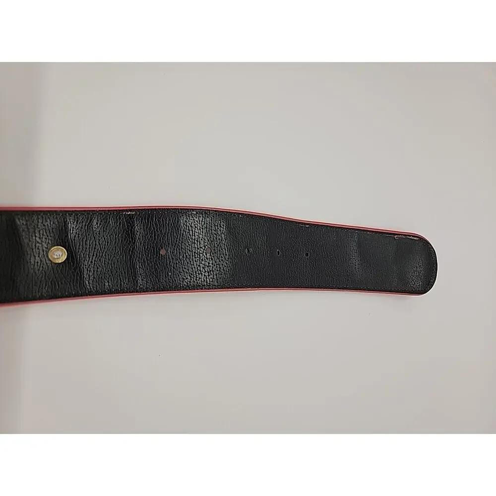 CARLISLE Vintage Leather XL Red Belt W/Hammered Gold Tone Disks Statement Buckle